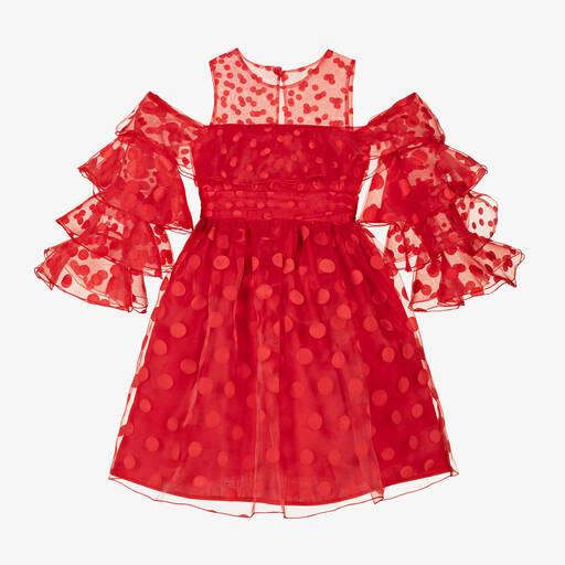 Mama Luma-Girls Red Chiffon Polka Dot Dress | Childrensalon
