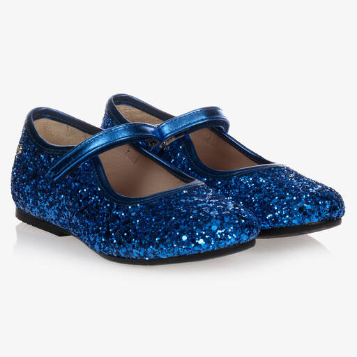 Manuela de Juan-حذاء جلد أزرق لامع  مزين بالترتر للفتيات | Childrensalon