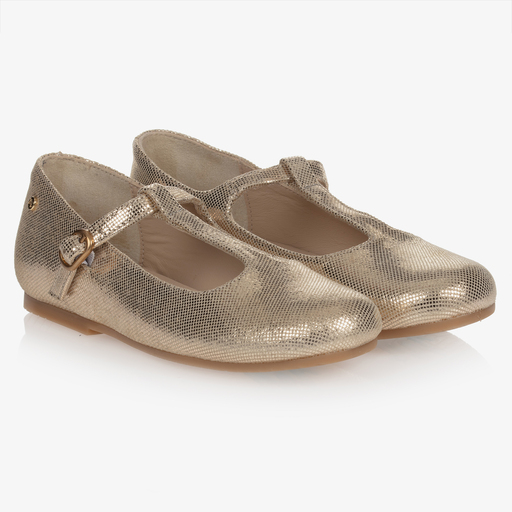Manuela de Juan-Золотистые кожаные туфли для девочек | Childrensalon