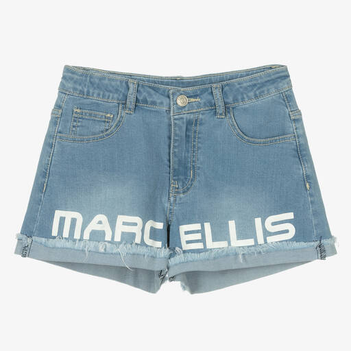 Marc Ellis-Girls Light Blue Denim Logo Shorts | Childrensalon