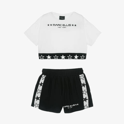 Marc Ellis-Girls White & Black Star Logo Shorts Set | Childrensalon