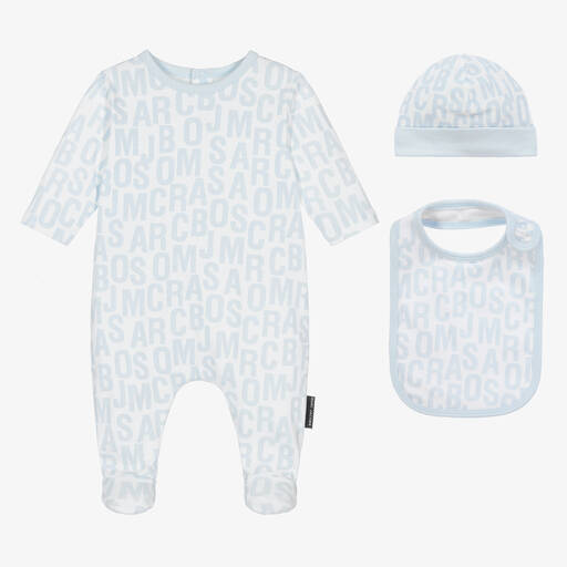 MARC JACOBS-Baby Boys Blue Jumbled Logo Babysuit Set | Childrensalon
