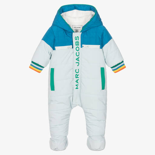 MARC JACOBS-Blauer, gefütterter Schneeanzug mit Logo für männliche Babys | Childrensalon