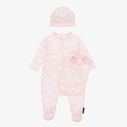 MARC JACOBS-Baby Girls Pink Jumbled Logo Babysuit Set | Childrensalon