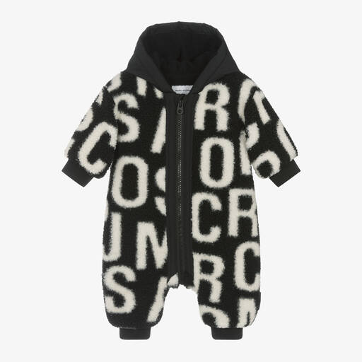 MARC JACOBS-Black Fleece Jumbled Logo Baby Pramsuit | Childrensalon
