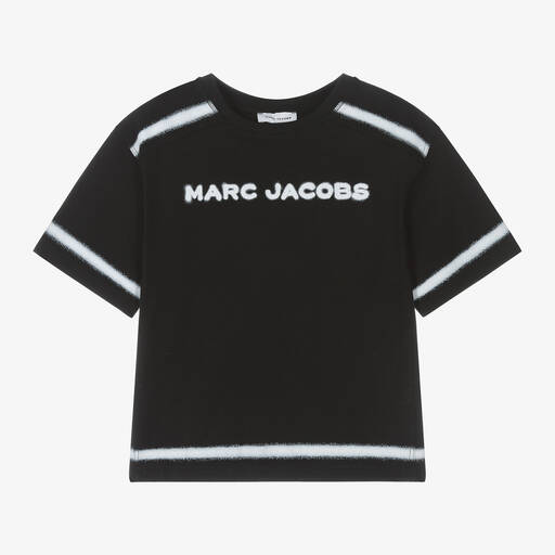 MARC JACOBS-Black Organic Cotton Spray Paint T-Shirt | Childrensalon