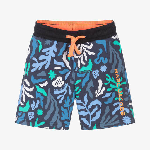 MARC JACOBS-Boys Blue Cotton Coral Print Logo Shorts | Childrensalon