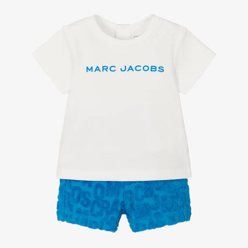 MARC JACOBS-Boys Ivory & Blue Cotton Shorts Set | Childrensalon
