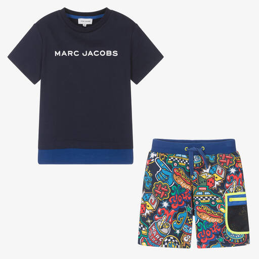 MARC JACOBS-Boys Navy Blue Cotton Shorts Set | Childrensalon