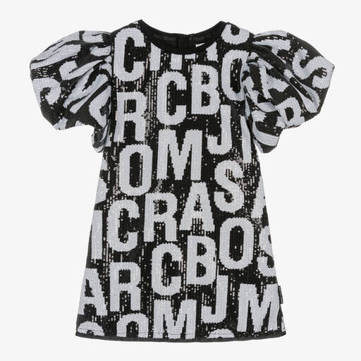 MARC JACOBS-Girls Black Jumbled Logo Sequin Dress | Childrensalon