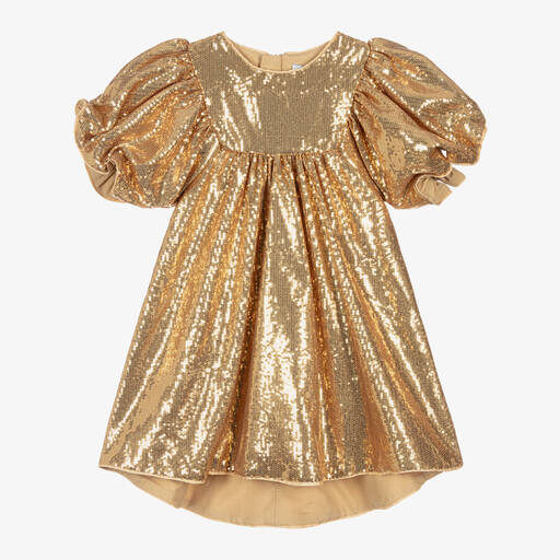 MARC JACOBS-Girls Gold Puff Sleeve Sequin Dress | Childrensalon