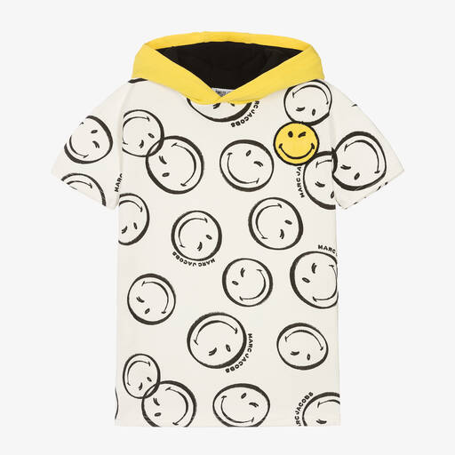 MARC JACOBS-Girls Ivory Hooded Smiley Faces Dress | Childrensalon