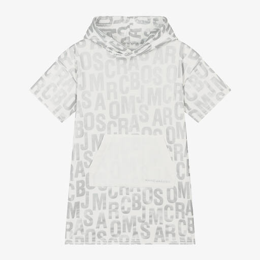 MARC JACOBS-Girls Ivory & Silver Cotton Hooded Dress | Childrensalon