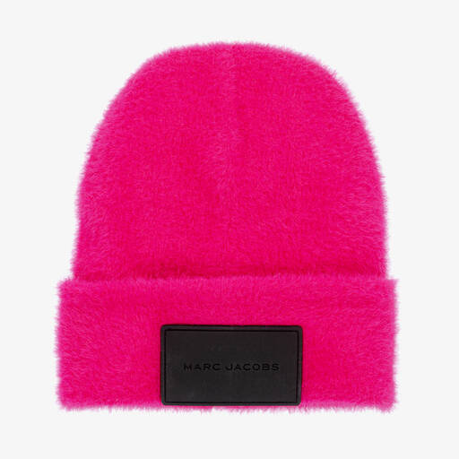 MARC JACOBS-Girls Pink Fluffy Knit Beanie Hat | Childrensalon