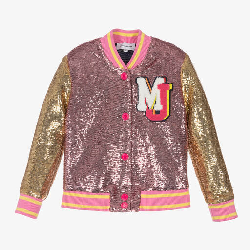MARC JACOBS-Girls Pink & Gold Sequin Bomber Jacket | Childrensalon