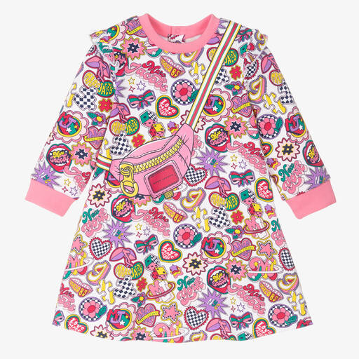 MARC JACOBS-Girls Pink Printed Patches Cotton Dress | Childrensalon