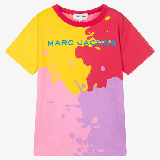 MARC JACOBS-تيشيرت قطن عضوي لون زهري وأصفر بألوان بلوك | Childrensalon