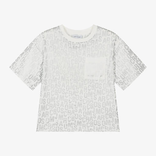 MARC JACOBS-Ivory & Silver Print Cotton T-Shirt | Childrensalon