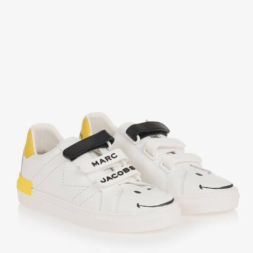 MARC JACOBS-Teen White Leather Smiley Trainers | Childrensalon