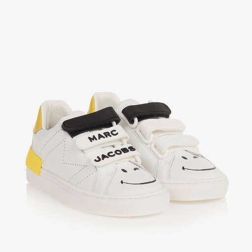 MARC JACOBS-White Leather Smiley Trainers | Childrensalon