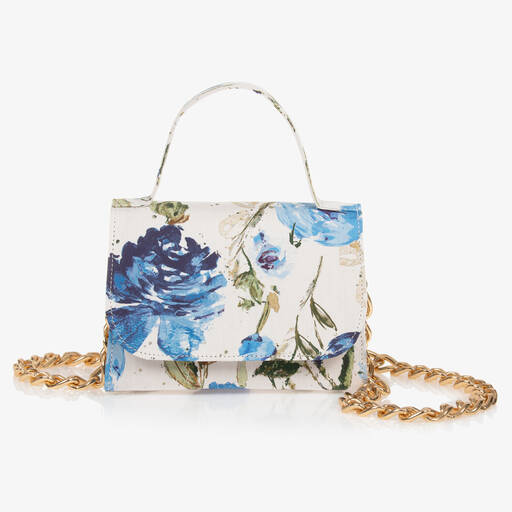 Marchesa Kids Couture-Girls Blue Floral Cotton Bag (17cm) | Childrensalon