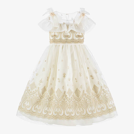 Marchesa Kids Couture-Кремовое шифоновое платье с вышивкой для девочек | Childrensalon