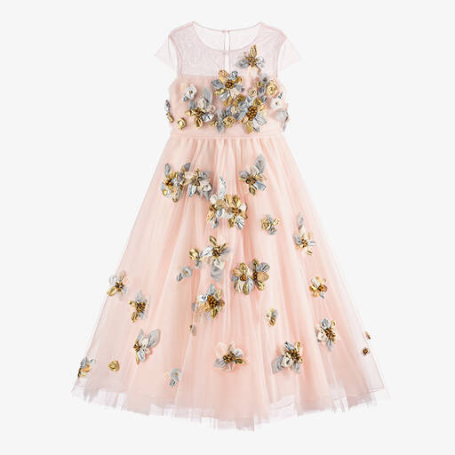 Marchesa Kids Couture-فستان تول لون زهري مطرز بورود | Childrensalon