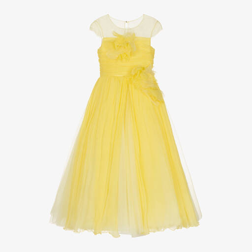 Marchesa Kids Couture-فستان حرير وأورغانزا لون أصفر | Childrensalon
