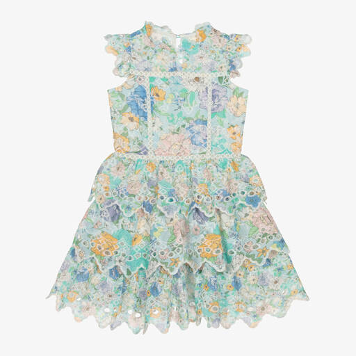Marlo Kids-Girls Pale Blue Floral Cotton Dress | Childrensalon