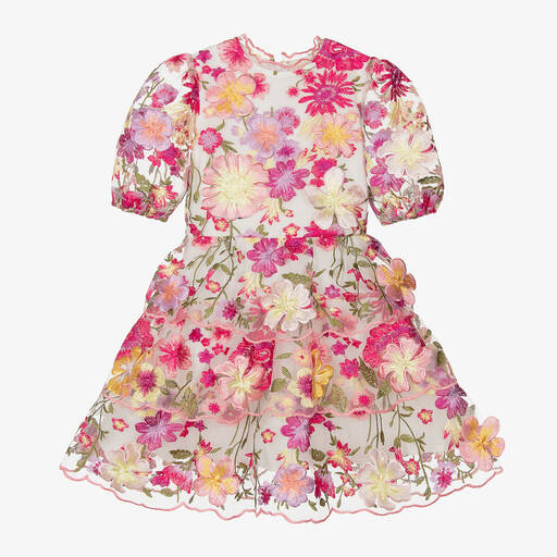 Marlo Kids-Girls Pink Embroidered Tulle Dress | Childrensalon