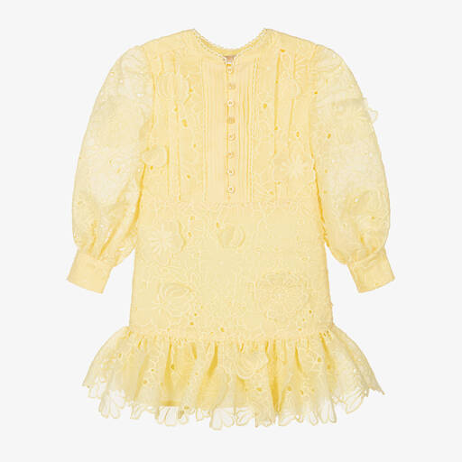 Marlo Kids-Girls Yellow Broderie Anglaise Floral Dress | Childrensalon