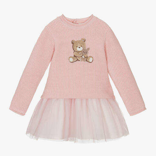 Mayoral Newborn-Baby Bears Pink Knit & Tulle Bear Dress | Childrensalon