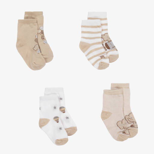 Mayoral Newborn-Baby Beige Cotton Socks (4 Pack) | Childrensalon