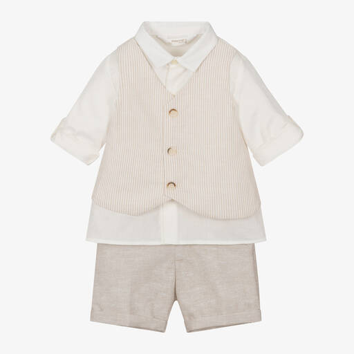 Mayoral Newborn-Baby Boys Beige Cotton & Linen Shorts Set | Childrensalon