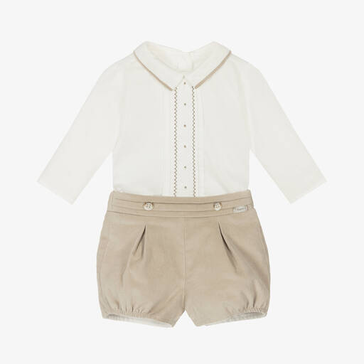 Mayoral Newborn-Baby Boys Beige Cotton Shorts Set | Childrensalon