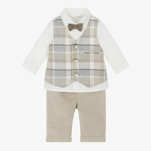 Mayoral Newborn-Baby Boys Beige Cotton Trouser Set | Childrensalon