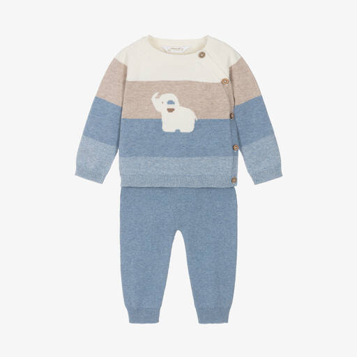 Mayoral Newborn-Baby Boys Blue Cotton Knit Trouser Set | Childrensalon