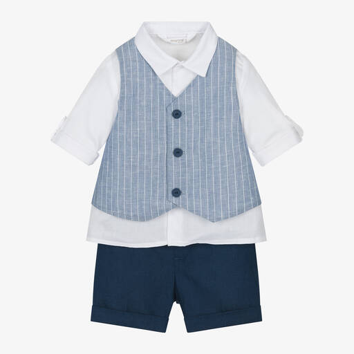 Mayoral Newborn-Baby Boys Blue Cotton & Linen Shorts Set | Childrensalon