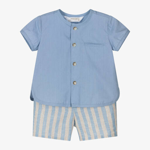 Mayoral-Baby Boys Blue Cotton & Linen Shorts Set | Childrensalon