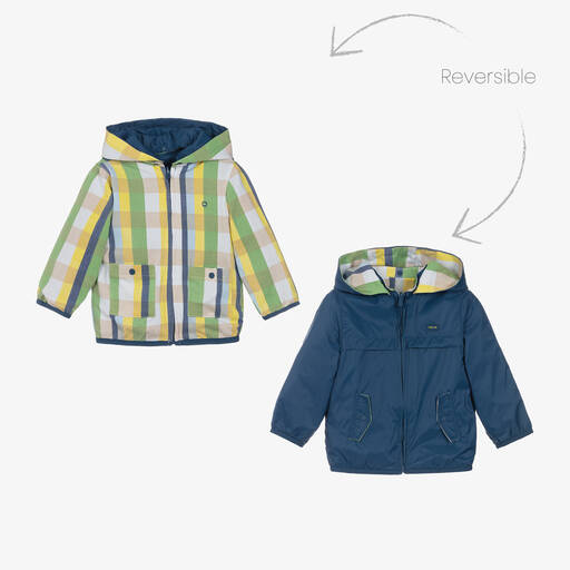 Mayoral Newborn-Baby Boys Blue & Green Reversible Jacket | Childrensalon