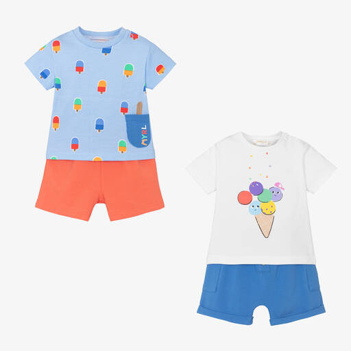 Mayoral Newborn-Baby Boys Blue Ice Cream Shorts Set (2 Pack) | Childrensalon