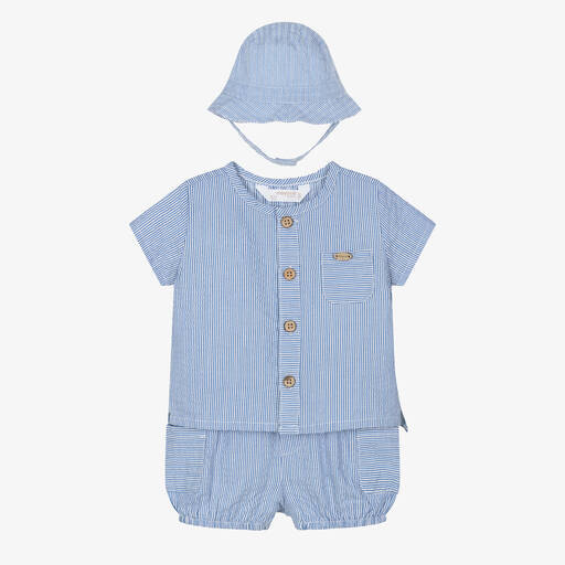 Mayoral Newborn-Baby Boys Blue Stripe Cotton Shorts Set | Childrensalon