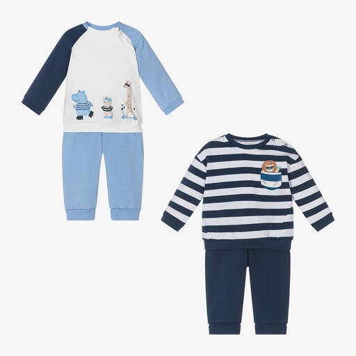Mayoral Newborn-Baby Boys Blue Trouser Sets (2 Pack) | Childrensalon