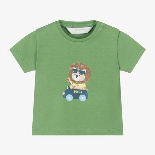 Mayoral Newborn-Baby Boys Green Cotton Lion T-Shirt | Childrensalon