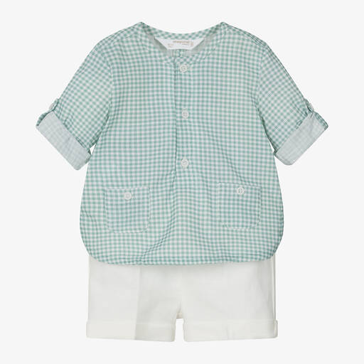 Mayoral-Зеленая рубашка в клетку и шорты из хлопка для малышей | Childrensalon