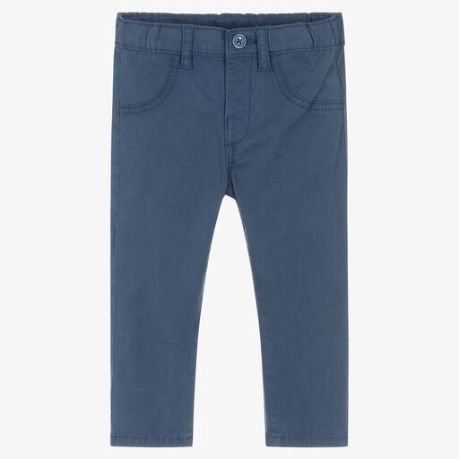 Mayoral-Baby Boys Navy Blue Cotton Chino Trousers | Childrensalon