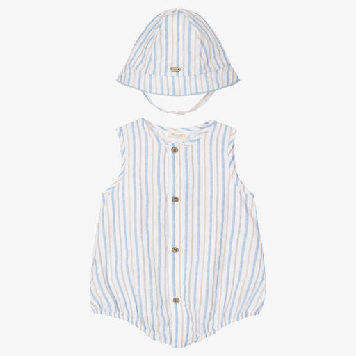 Mayoral-Baby Boys White & Blue Striped Shortie Set | Childrensalon