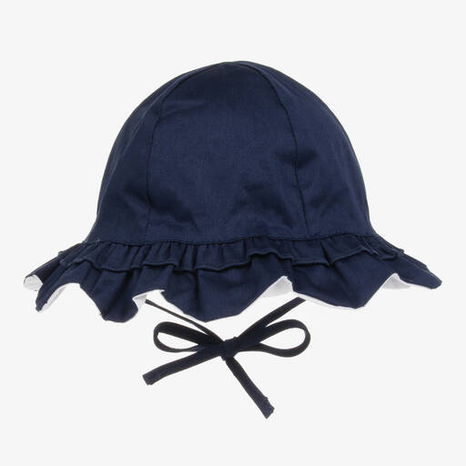 Mayoral-قبعة للشمس بوجهين قطن تويل لون كحلي وأبيض | Childrensalon