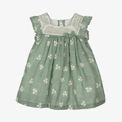 Mayoral-Baby Girls Green Embroidered Floral Dress | Childrensalon