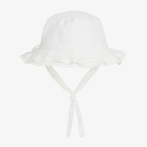Mayoral Newborn-Baby Girls Ivory Cotton & Linen Sun Hat | Childrensalon